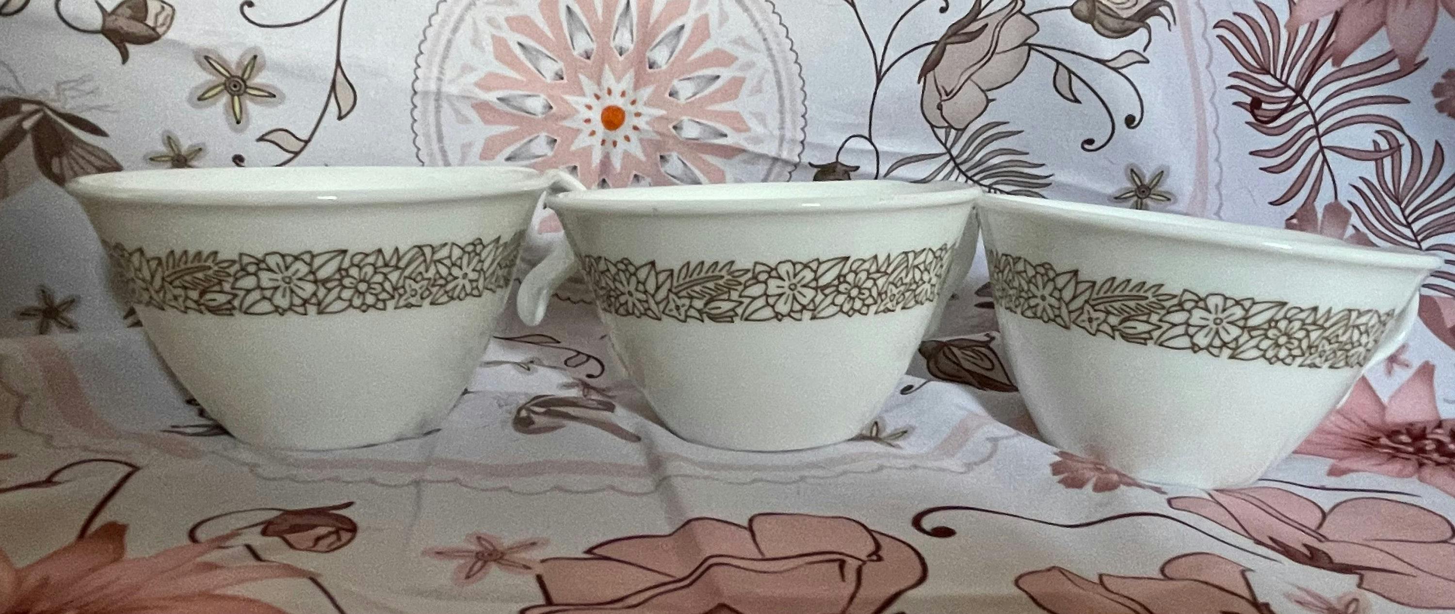 3 Vintage Woodland Brown Tea Cups with brown flower design